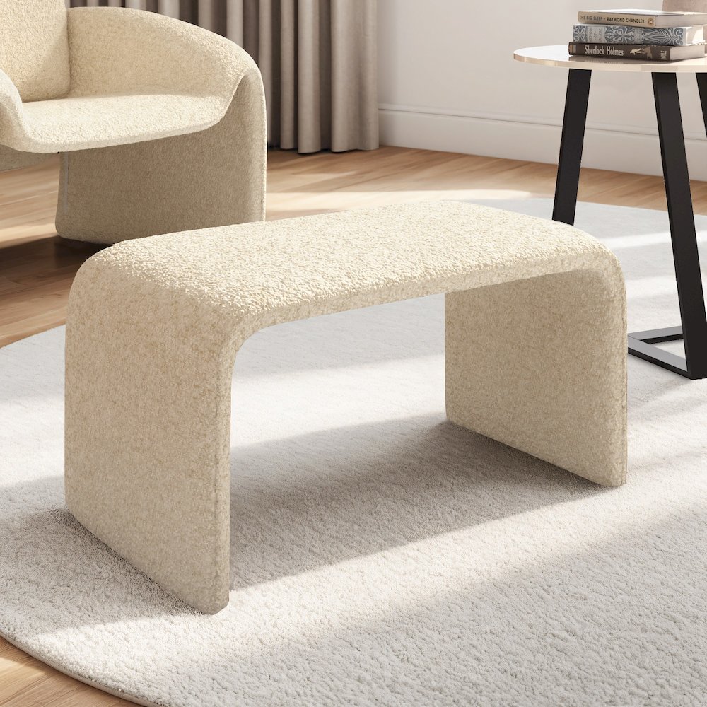 Ivory Boucle Ottoman. Picture 2