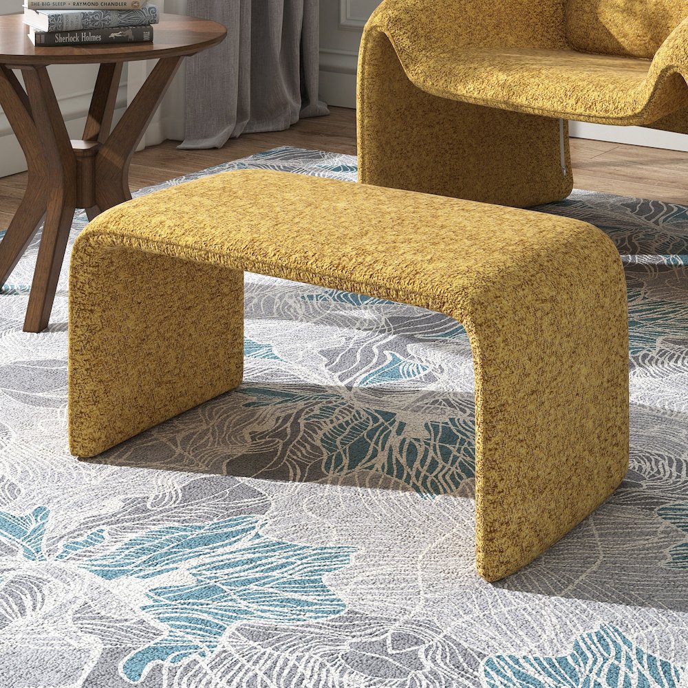 Mustard Yellow Boucle Ottoman. Picture 1