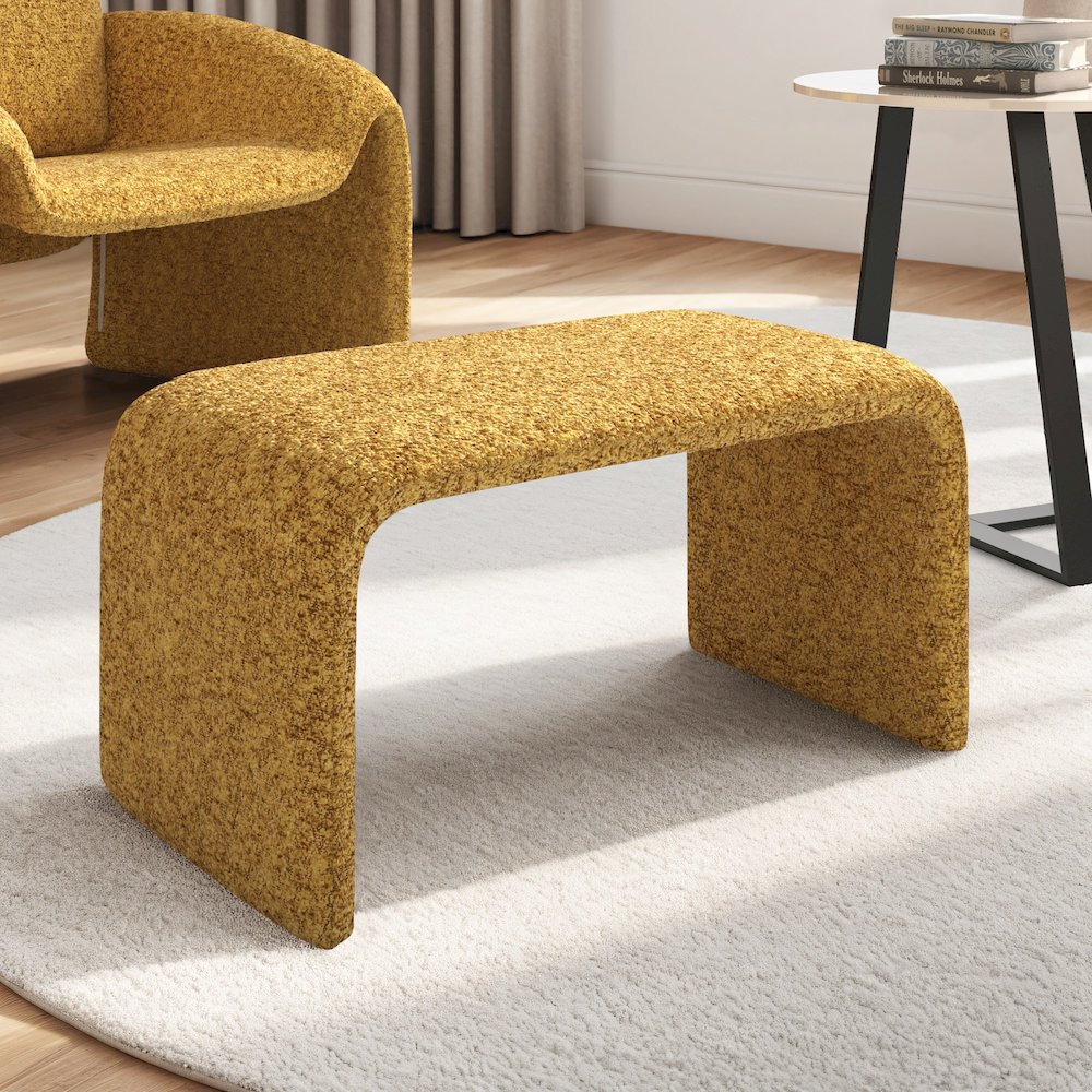 Mustard Yellow Boucle Ottoman. Picture 2