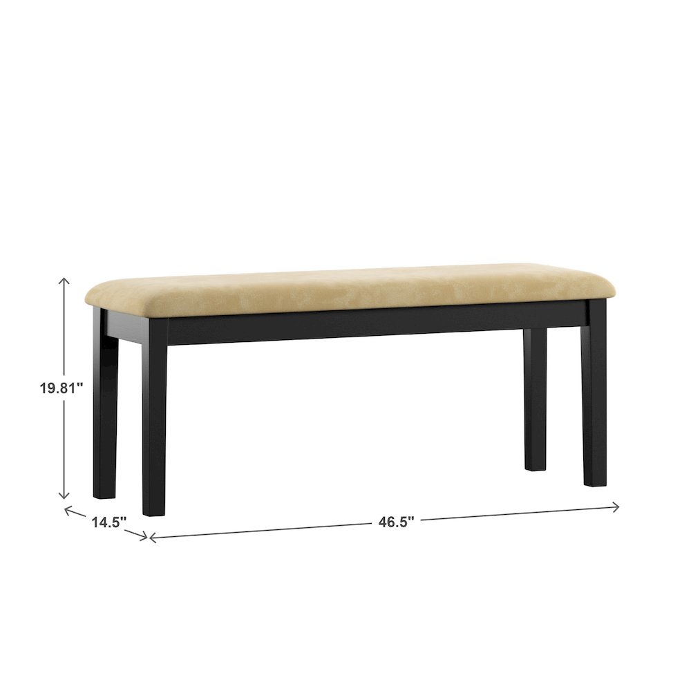 Black Finish Beige Microfiber 47"W Bench. Picture 4