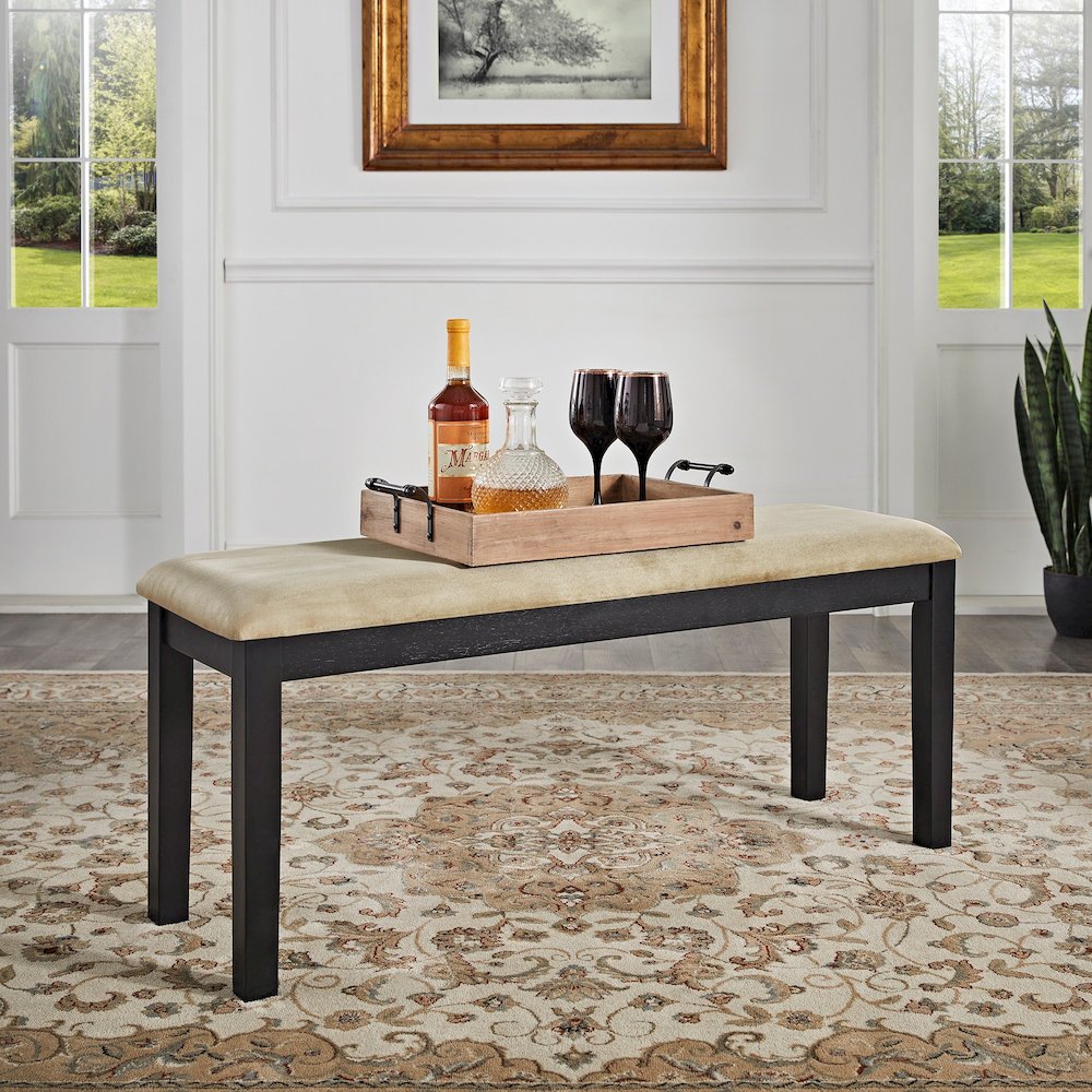 Black Finish Beige Microfiber 47"W Bench. Picture 1