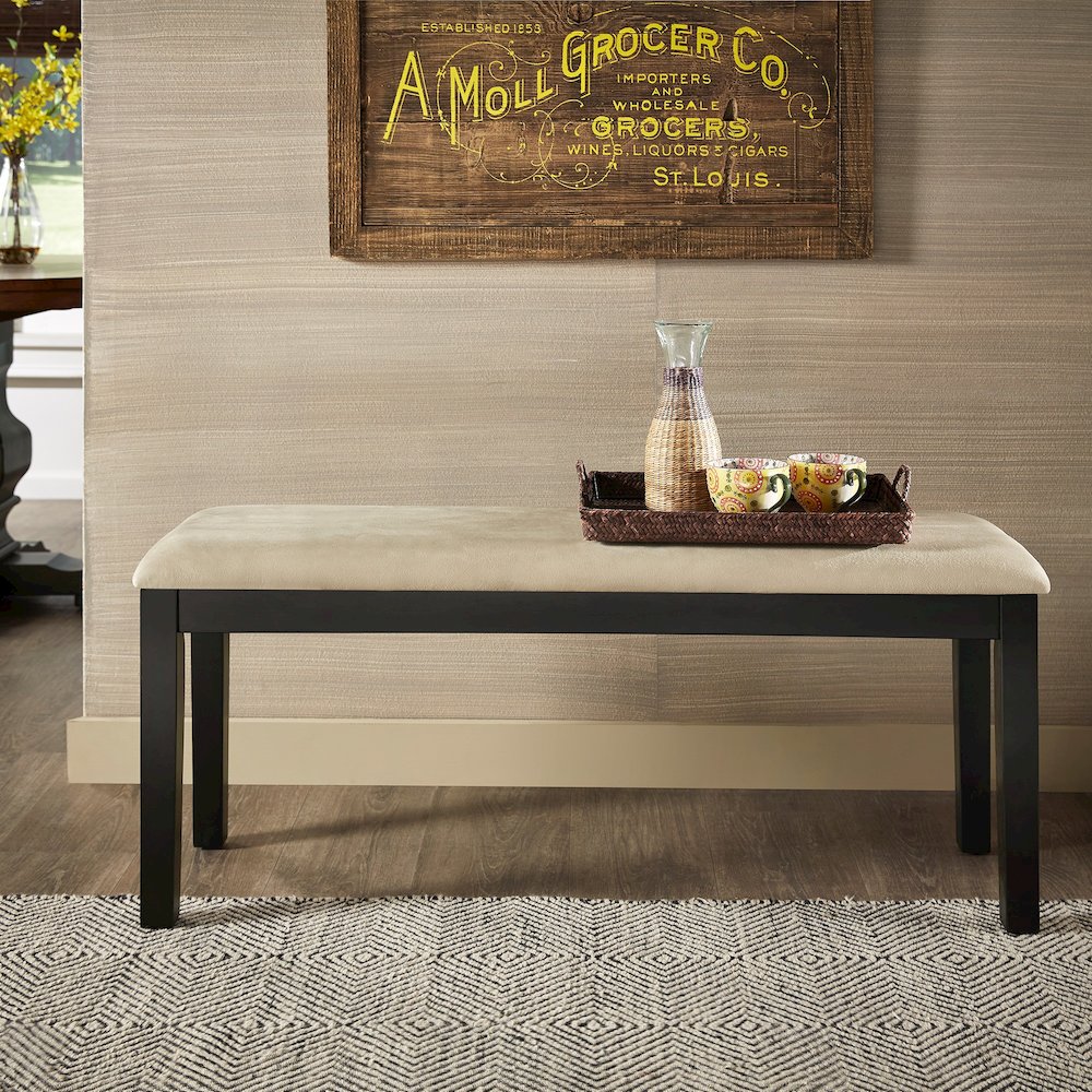 Black Finish Beige Microfiber 47"W Bench. Picture 2