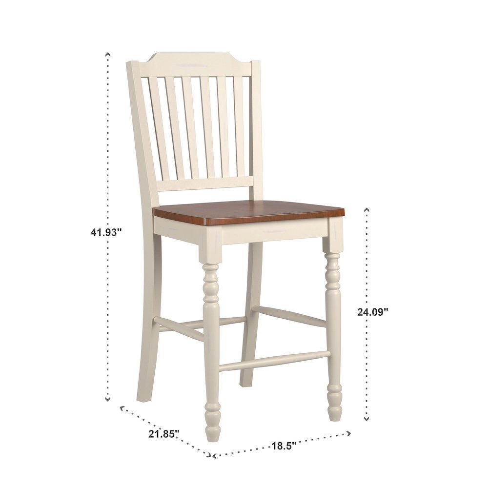 Set of 2, Two-Tone Antique White & Warm Cherry Finish Counter Height Chair. Picture 4
