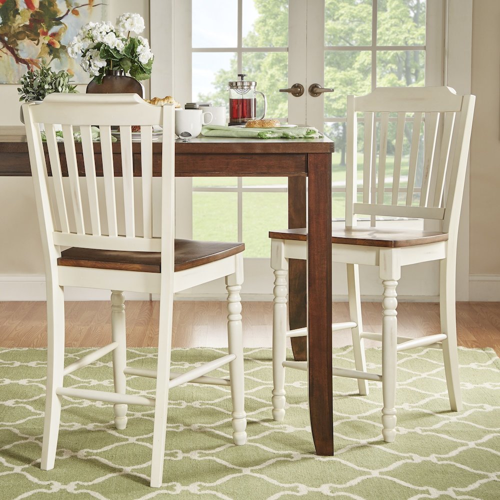 Set of 2, Two-Tone Antique White & Warm Cherry Finish Counter Height Chair. Picture 1