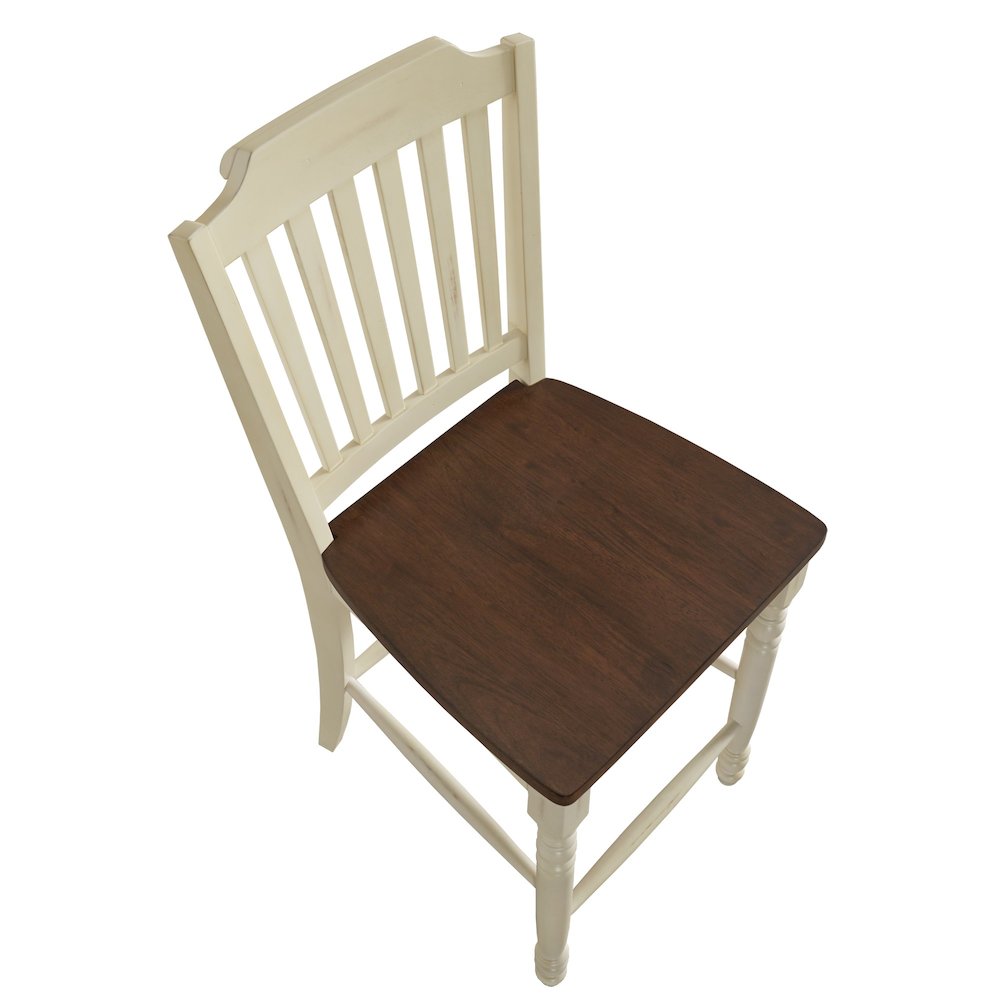 Set of 2, Two-Tone Antique White & Warm Cherry Finish Counter Height Chair. Picture 6