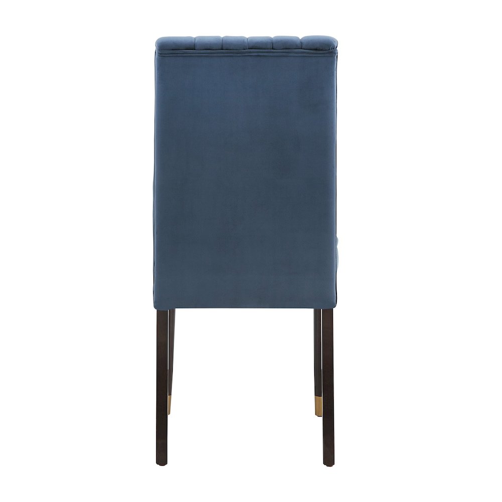 Set of 2, Espresso Finish Blue Velvet Channel Back Dining Chair. Picture 8