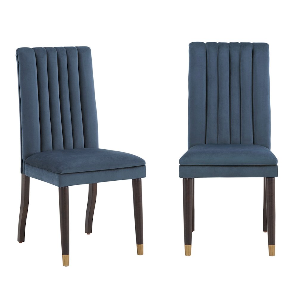 Set of 2, Espresso Finish Blue Velvet Channel Back Dining Chair. Picture 5