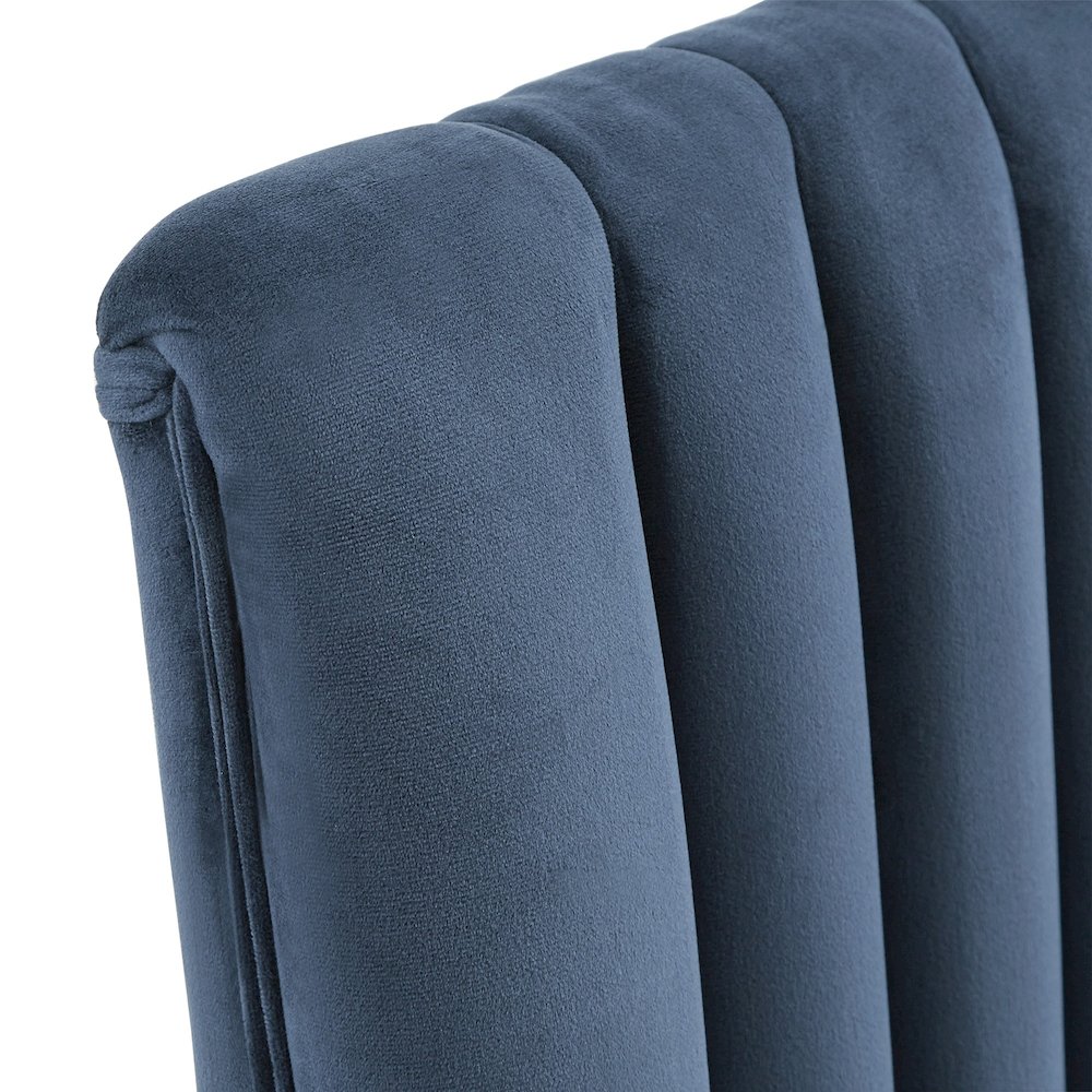 Set of 2, Espresso Finish Blue Velvet Channel Back Dining Chair. Picture 4