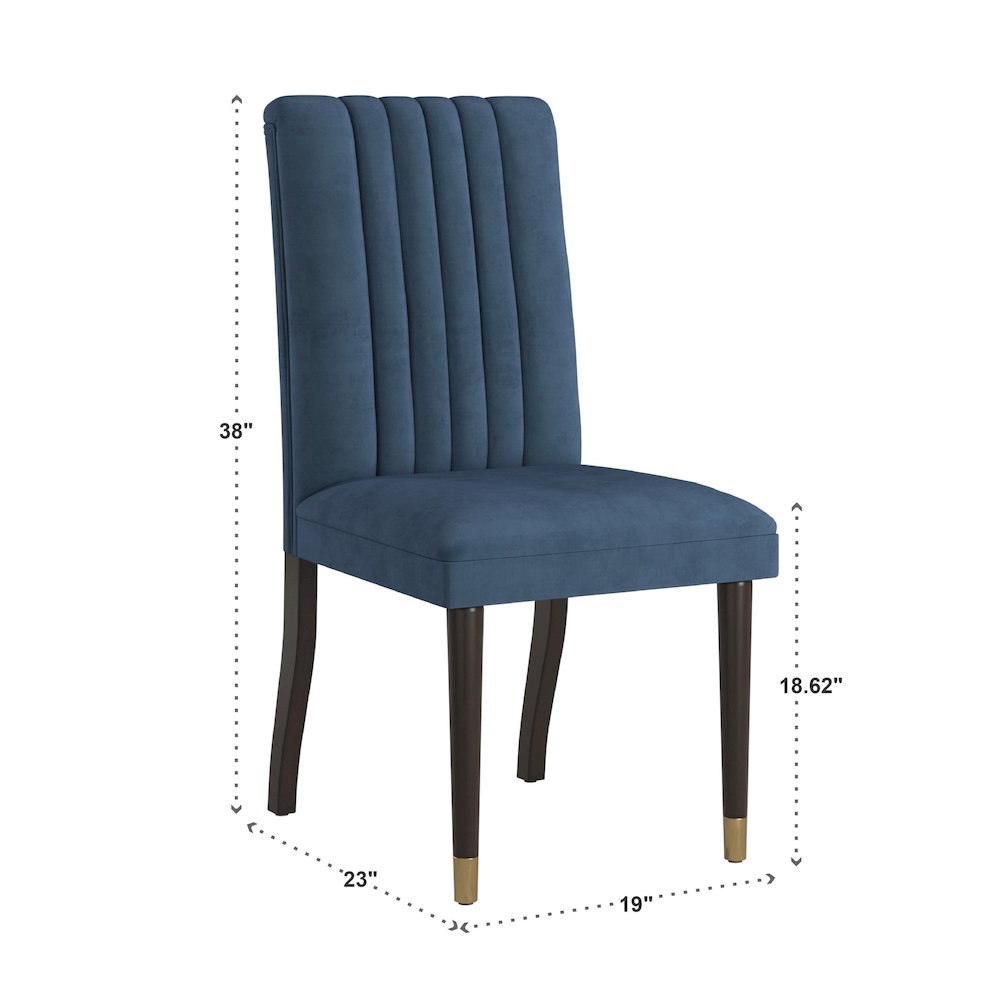 Set of 2, Espresso Finish Blue Velvet Channel Back Dining Chair. Picture 6