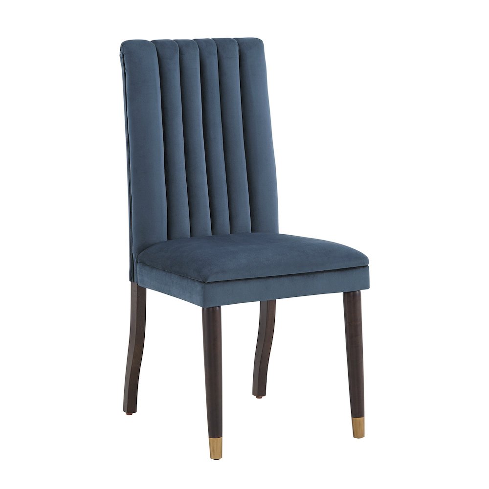 Set of 2, Espresso Finish Blue Velvet Channel Back Dining Chair. Picture 7