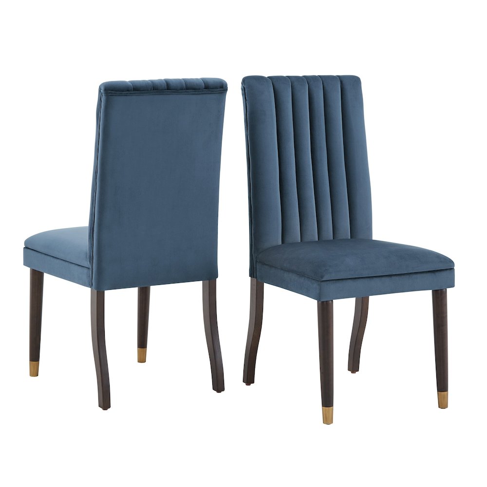 Set of 2, Espresso Finish Blue Velvet Channel Back Dining Chair. Picture 9