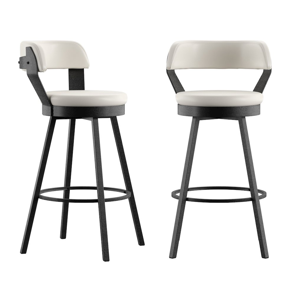 Set of 2, White PU Swivel Bar Height Chair  With Grey Finish Metal Leg. Picture 2