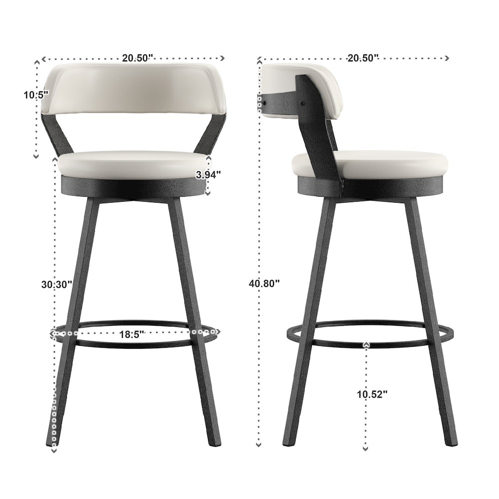 Set of 2, White PU Swivel Bar Height Chair  With Grey Finish Metal Leg. Picture 3