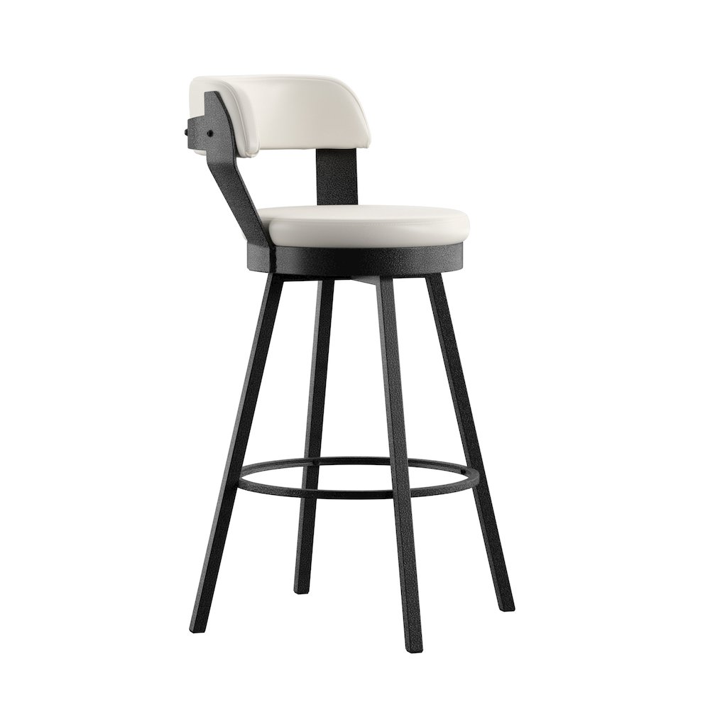 Set of 2, White PU Swivel Bar Height Chair  With Grey Finish Metal Leg. Picture 4