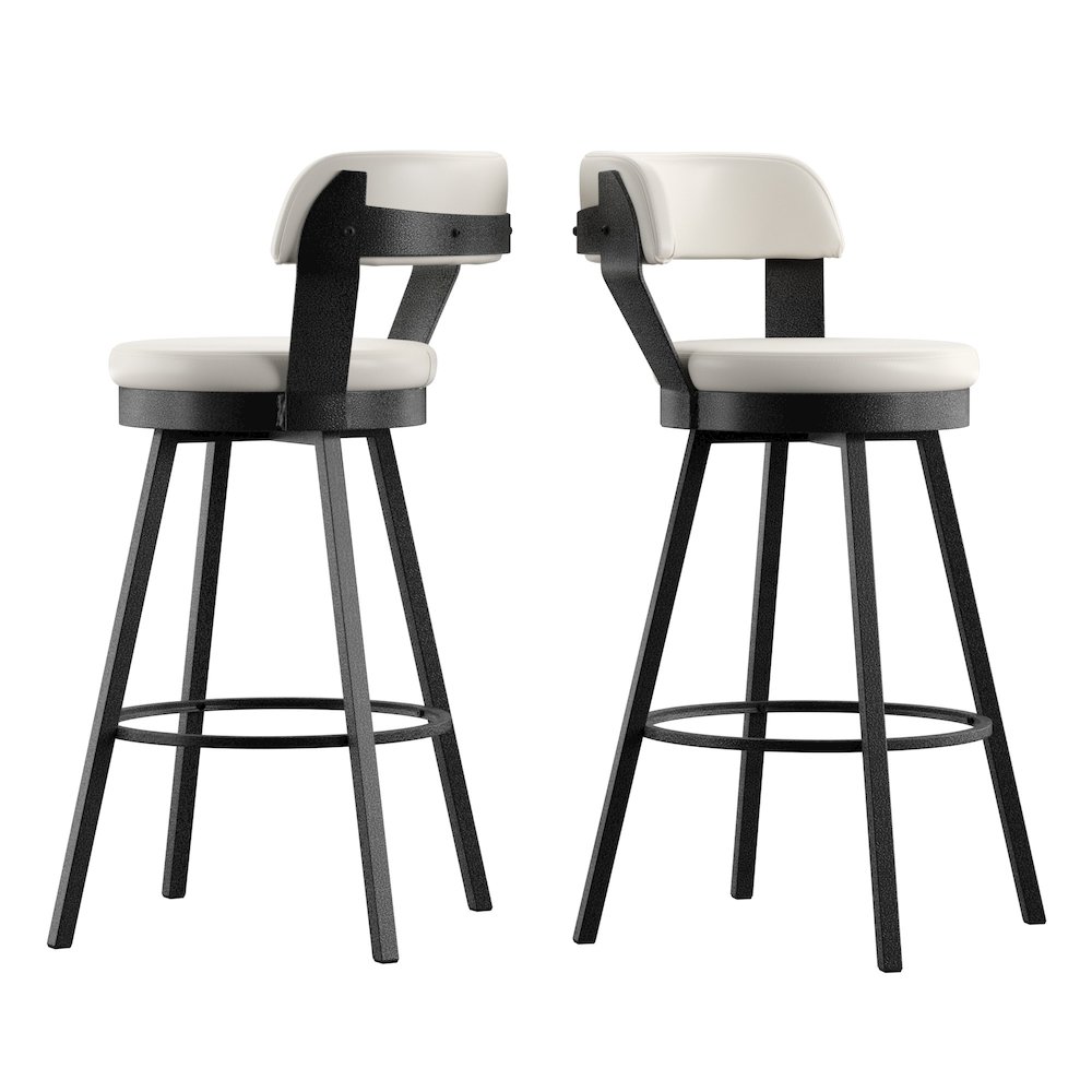 Set of 2, White PU Swivel Bar Height Chair  With Grey Finish Metal Leg. Picture 7