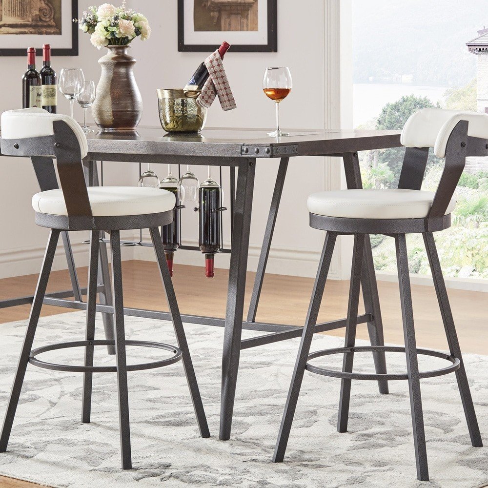 Set of 2, White PU Swivel Bar Height Chair  With Grey Finish Metal Leg. Picture 1