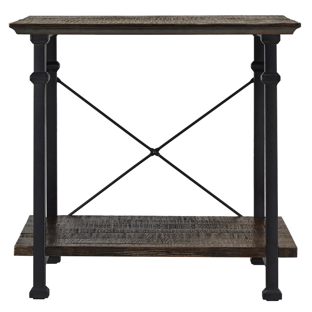 Brown Finish Metal Supports X-Frame End Table. Picture 5