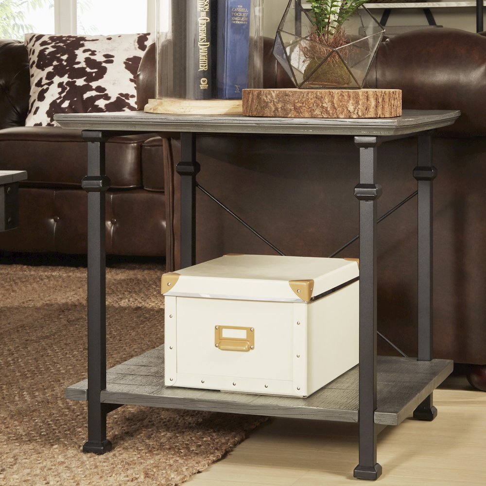 Grey Finish Metal Supports X-Frame End Table. Picture 2