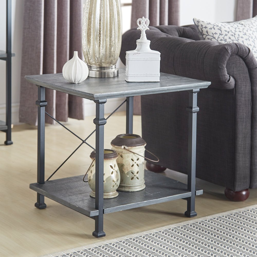 Grey Finish Metal Supports X-Frame End Table. Picture 3