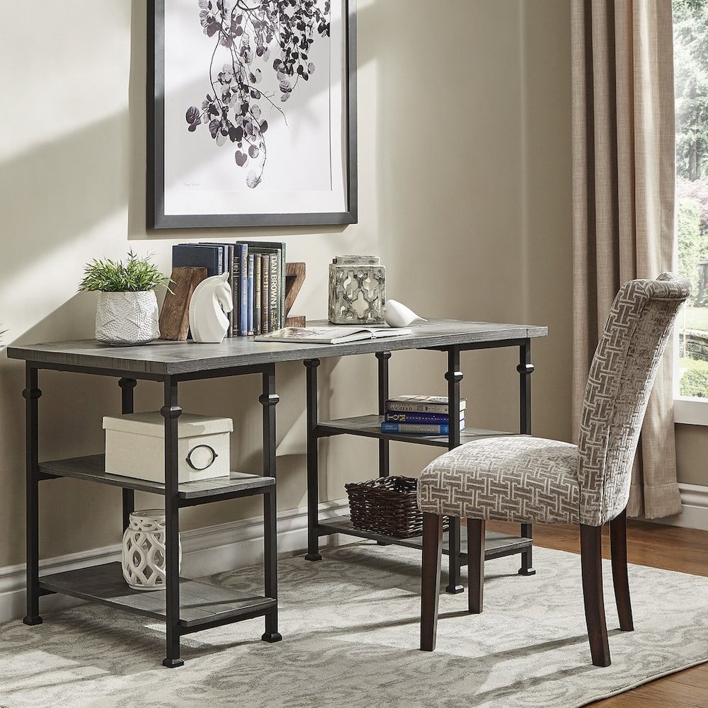 Grey Finish Metal & Poplar Writing Desk. Picture 1