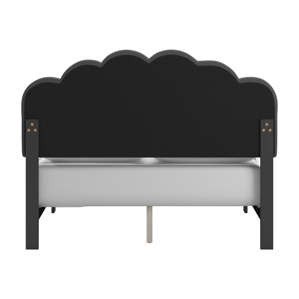 Black Finish Charcoal Boucle Queen Bed With LED Flower Headboard. Picture 6