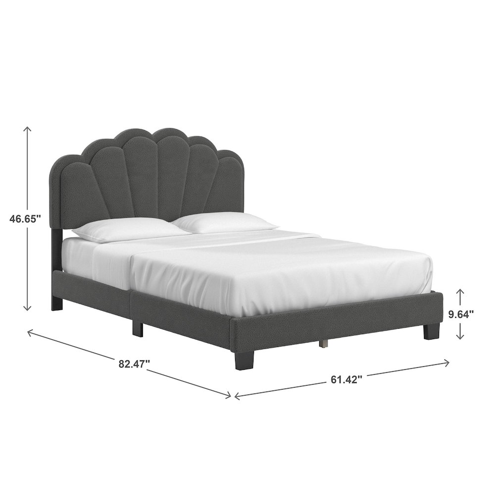 Black Finish Charcoal Boucle Queen Bed With LED Flower Headboard. Picture 4