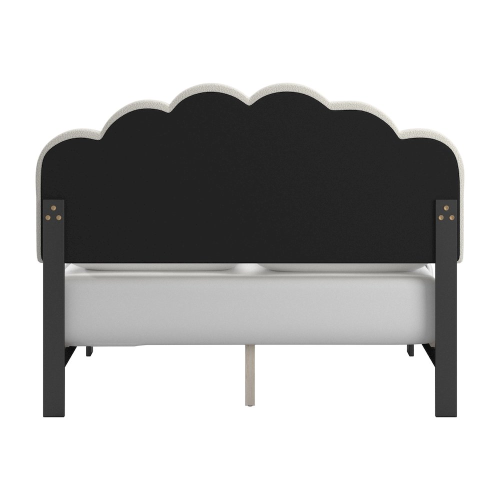 Black Finish Cream Boucle Queen Bed With LED Flower Headboard. Picture 6