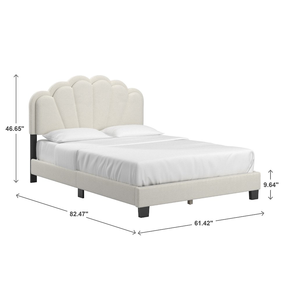 Black Finish Cream Boucle Queen Bed With LED Flower Headboard. Picture 4