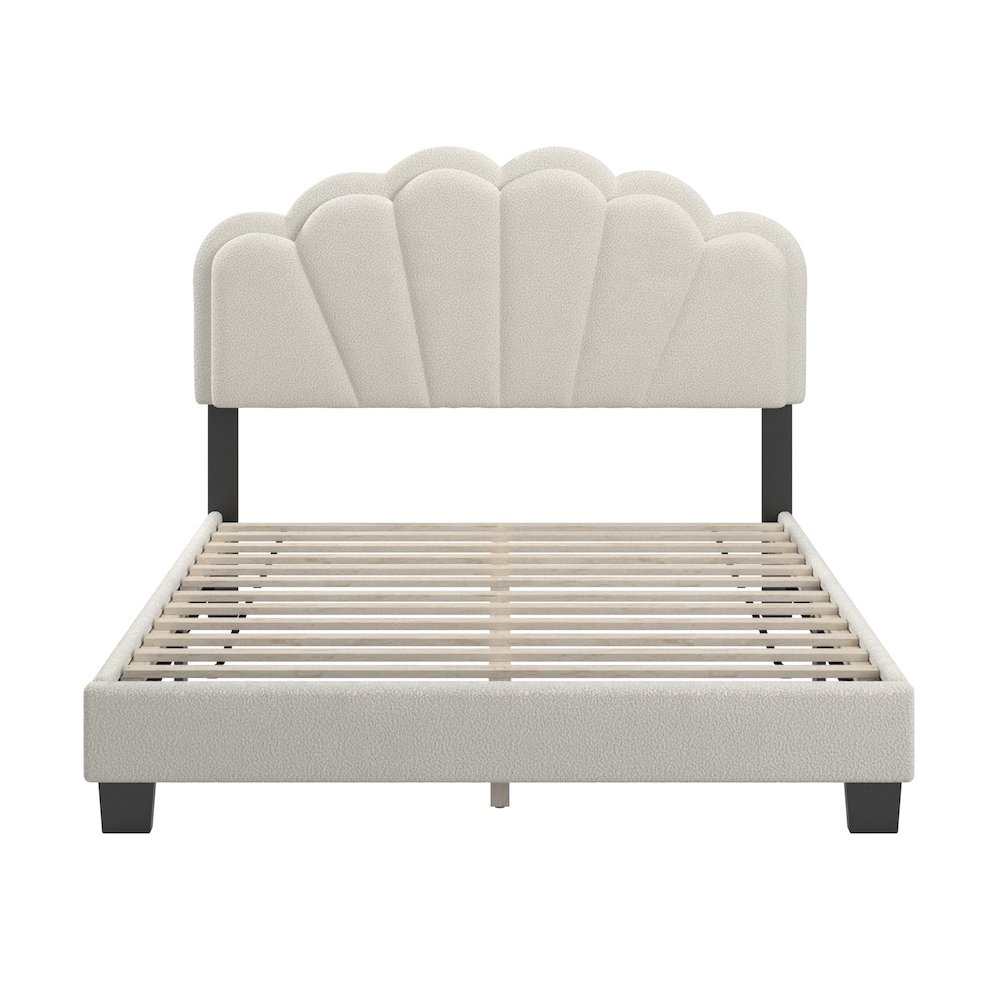 Black Finish Cream Boucle Queen Bed With LED Flower Headboard. Picture 5