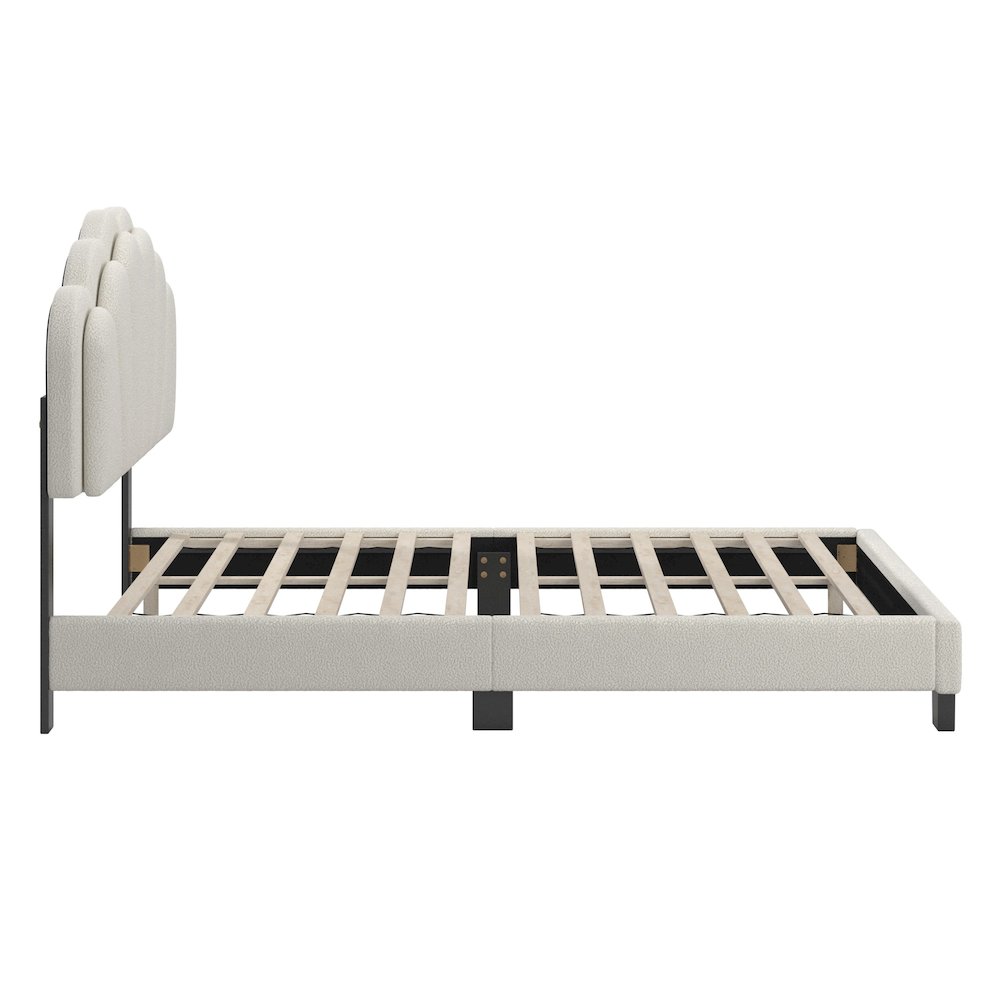 Black Finish Cream Boucle Queen Bed With LED Flower Headboard. Picture 7