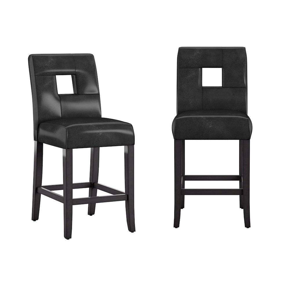 Set of 2, Black Finish Black Bi-Cast Vinyl Keyhole Counter Height Chair. Picture 2