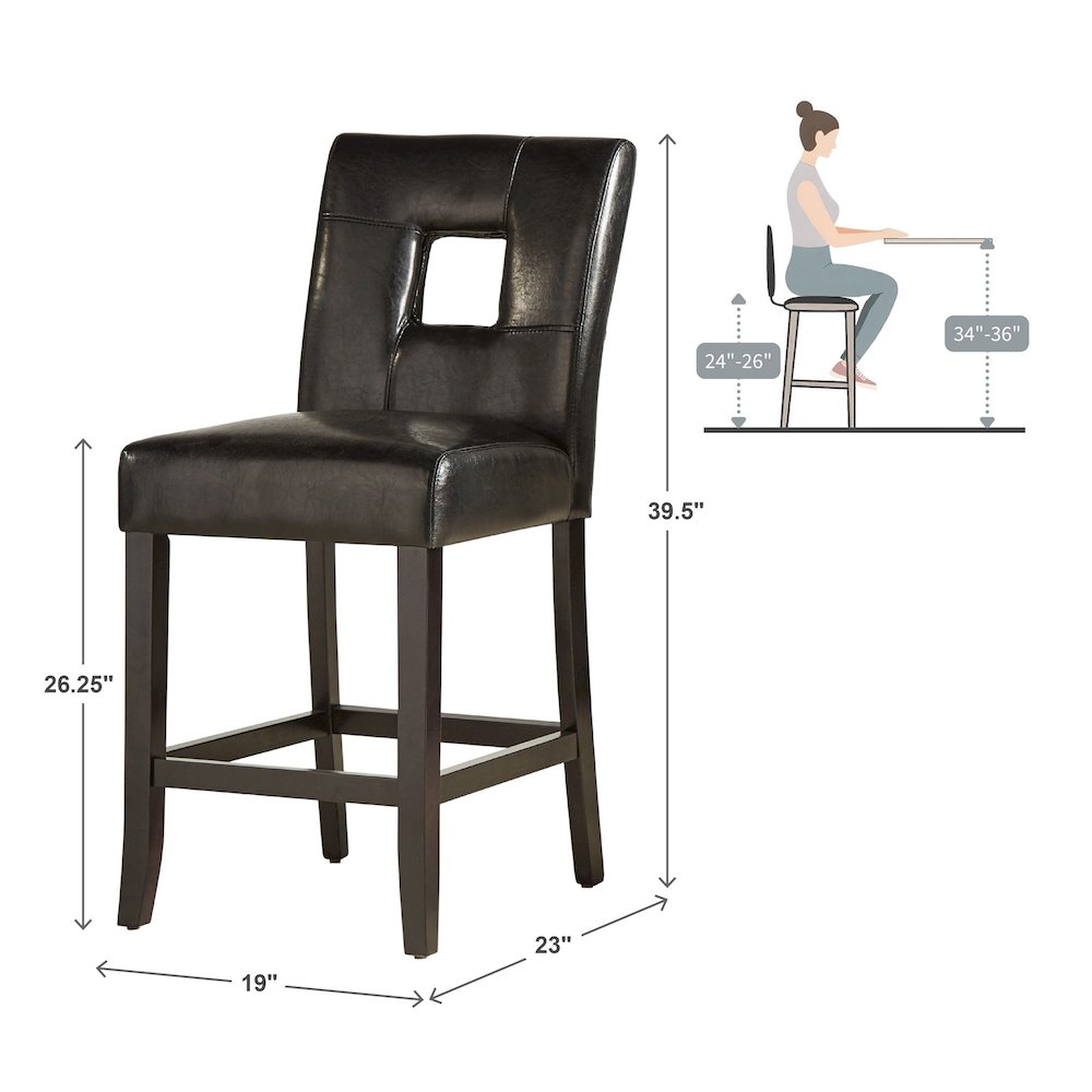 Set of 2, Black Finish Black Bi-Cast Vinyl Keyhole Counter Height Chair. Picture 3