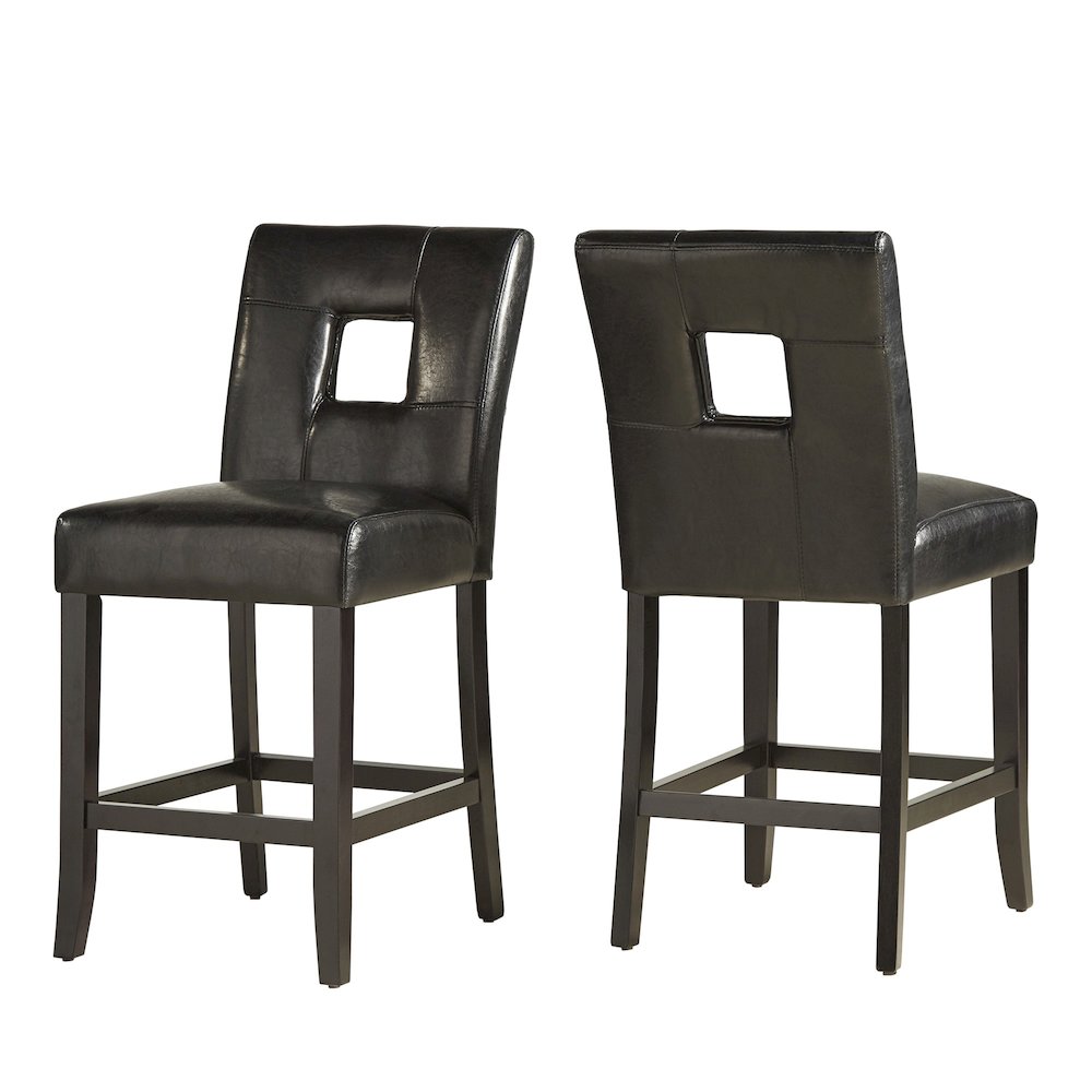 Set of 2, Black Finish Black Bi-Cast Vinyl Keyhole Counter Height Chair. Picture 5