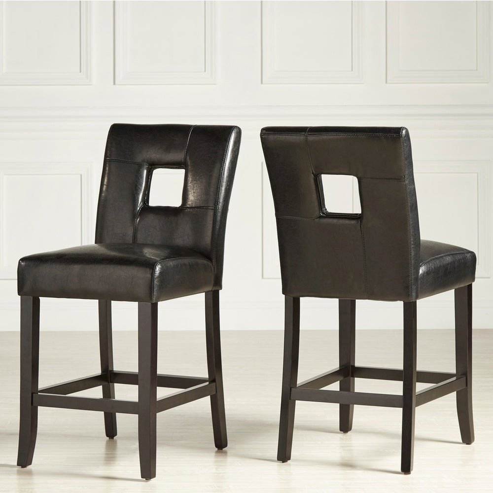 Set of 2, Black Finish Black Bi-Cast Vinyl Keyhole Counter Height Chair. Picture 1