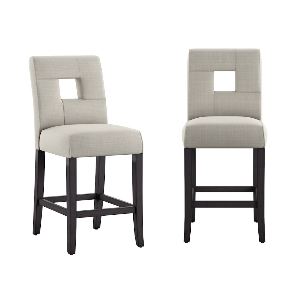 Set of 2, Black Finish Beige Linen Keyhole Counter Height Chair. Picture 3
