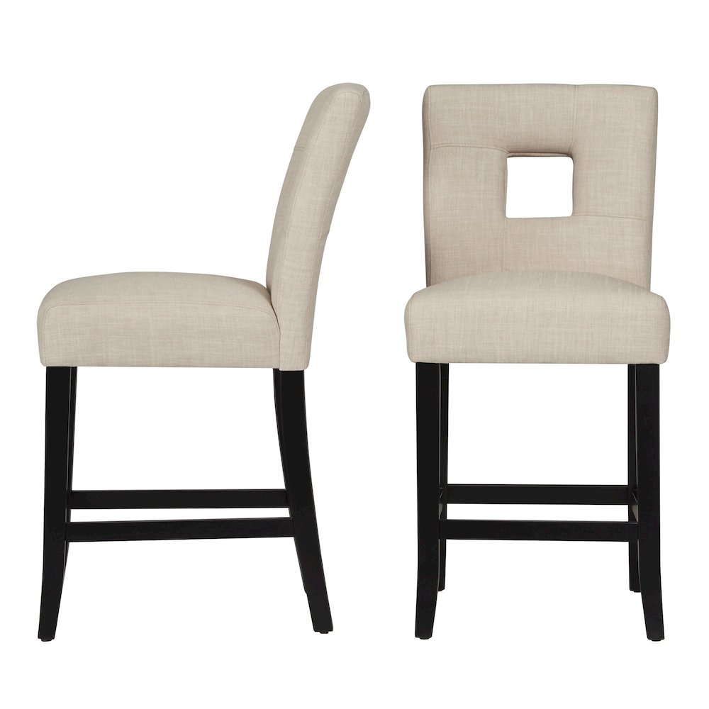 Set of 2, Black Finish Beige Linen Keyhole Counter Height Chair. Picture 7