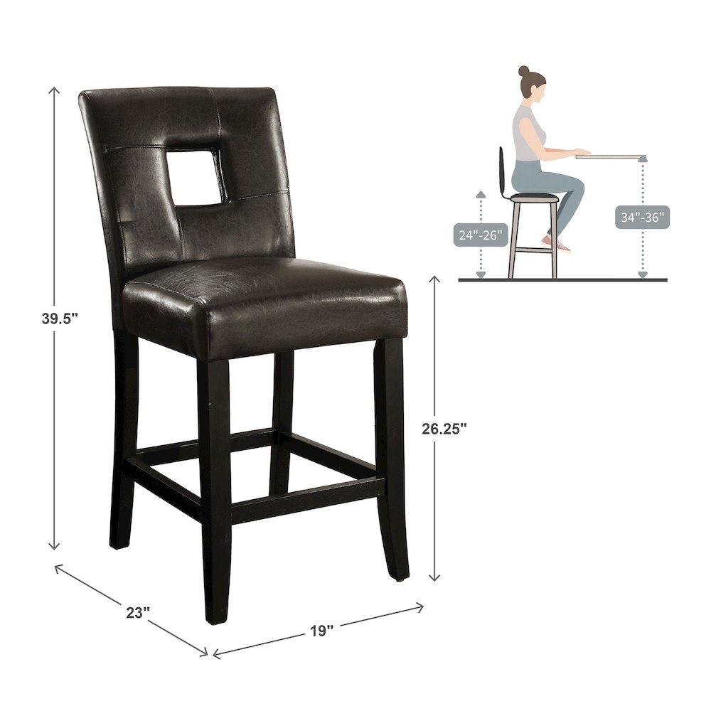 Set of 2, Black Finish Brown Vinyl Keyhole Counter Height Chair. Picture 3