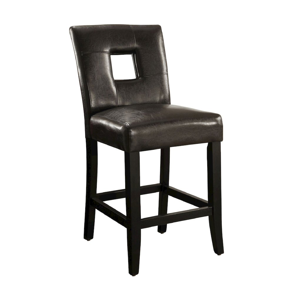 Set of 2, Black Finish Brown Vinyl Keyhole Counter Height Chair. Picture 4