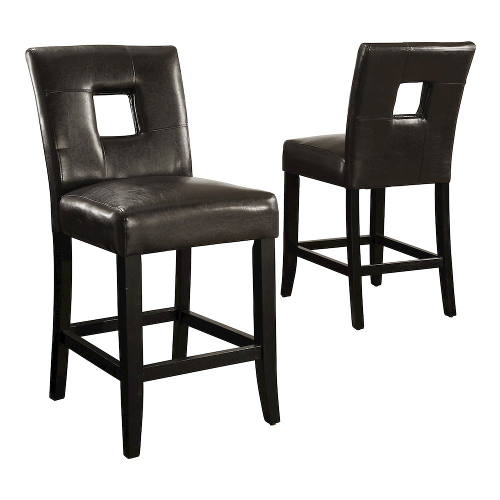 Set of 2, Black Finish Brown Vinyl Keyhole Counter Height Chair. Picture 5