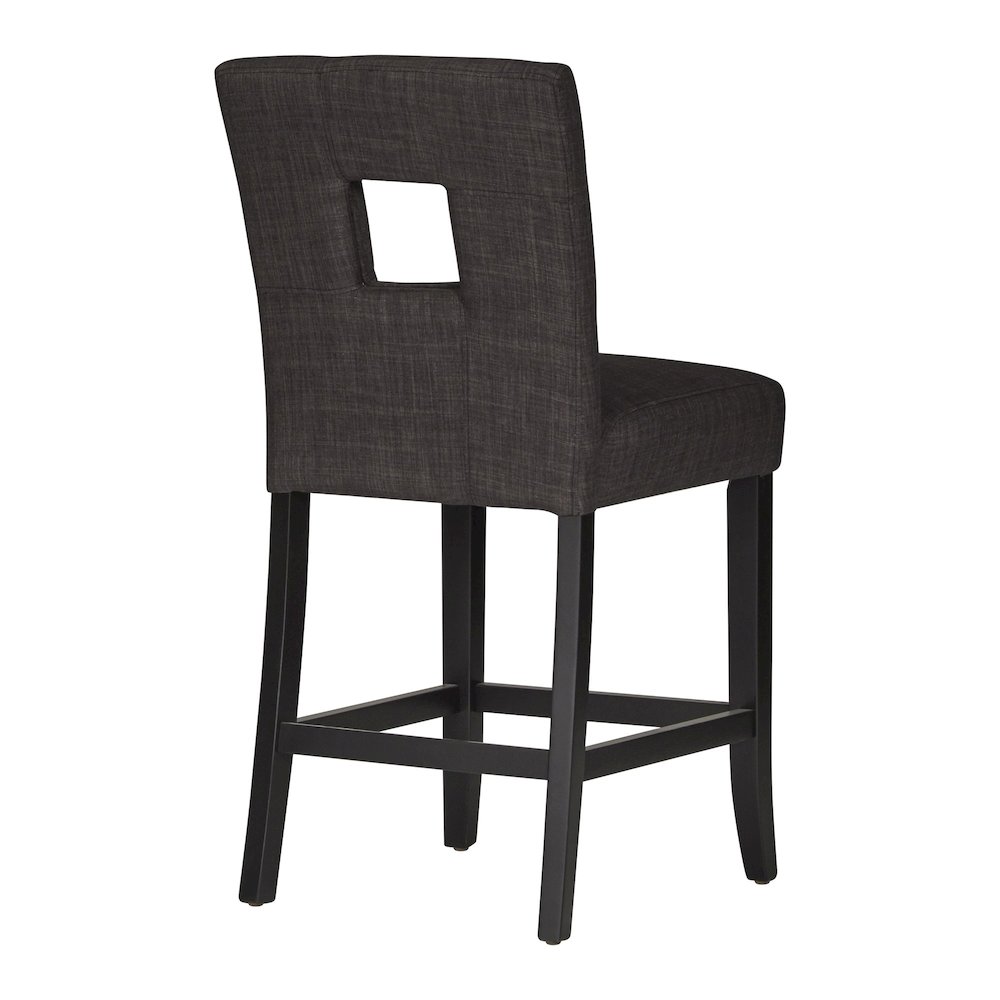 Set of 2, Black Finish Dark Grey Linen Keyhole Counter Height Chair. Picture 5