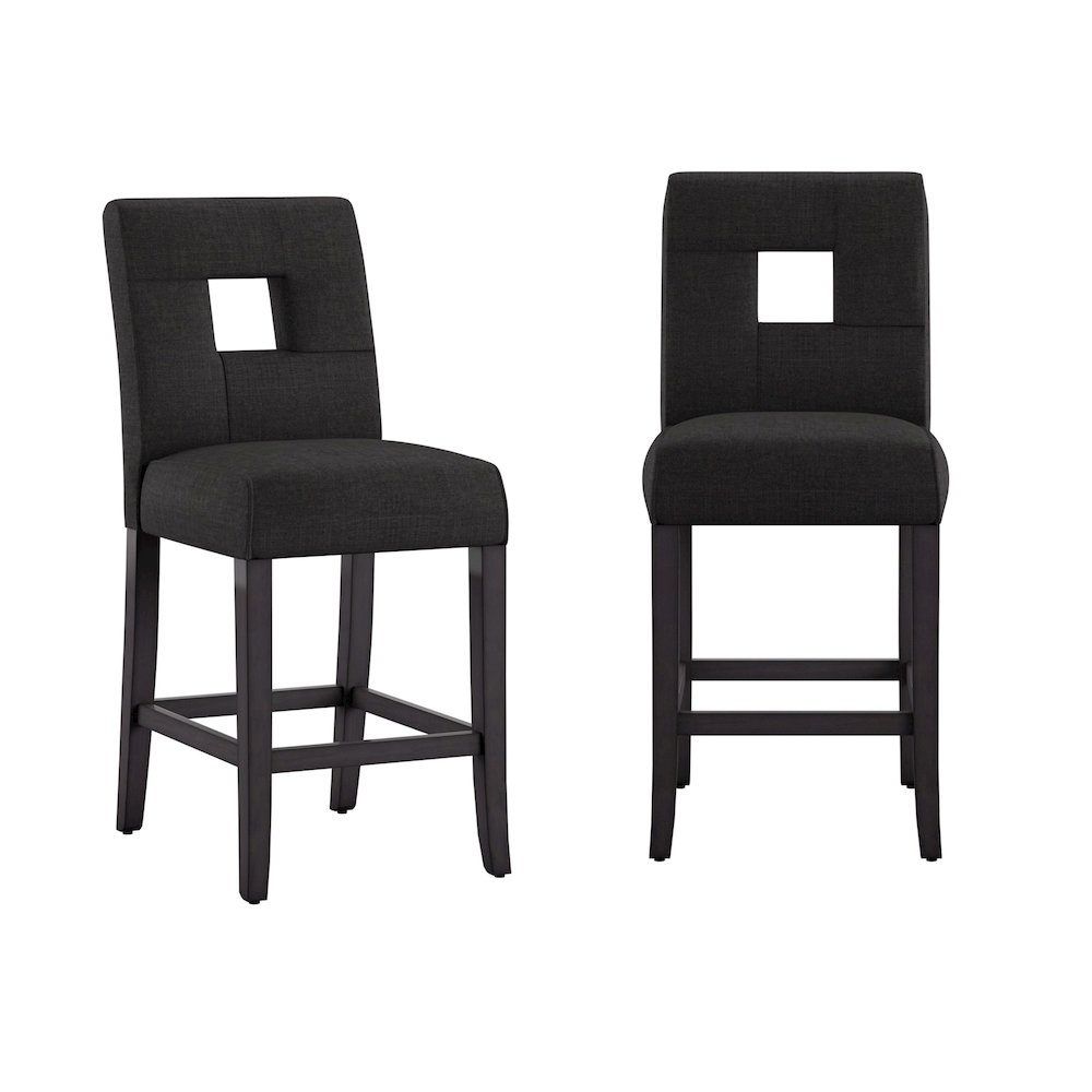 Set of 2, Black Finish Dark Grey Linen Keyhole Counter Height Chair. Picture 3