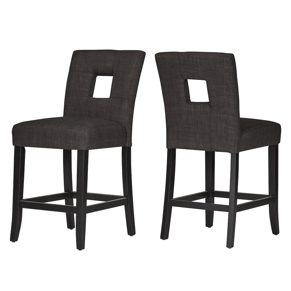Set of 2, Black Finish Dark Grey Linen Keyhole Counter Height Chair. Picture 7