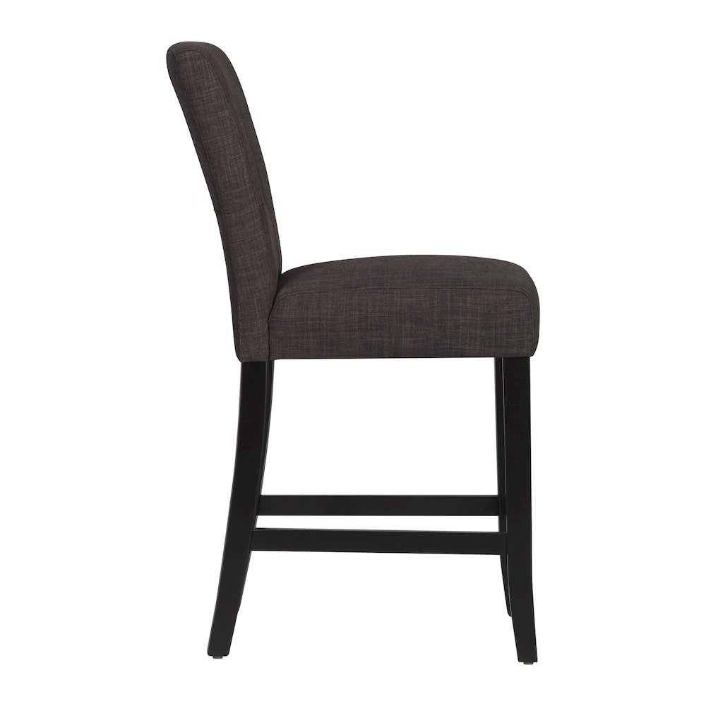 Set of 2, Black Finish Dark Grey Linen Keyhole Counter Height Chair. Picture 6