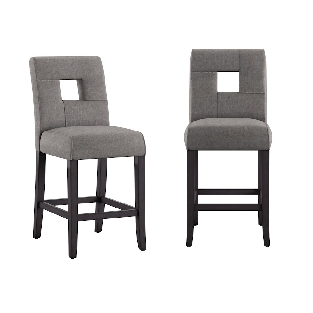 Set of 2, Black Finish Grey Linen Keyhole Counter Height Chair. Picture 3
