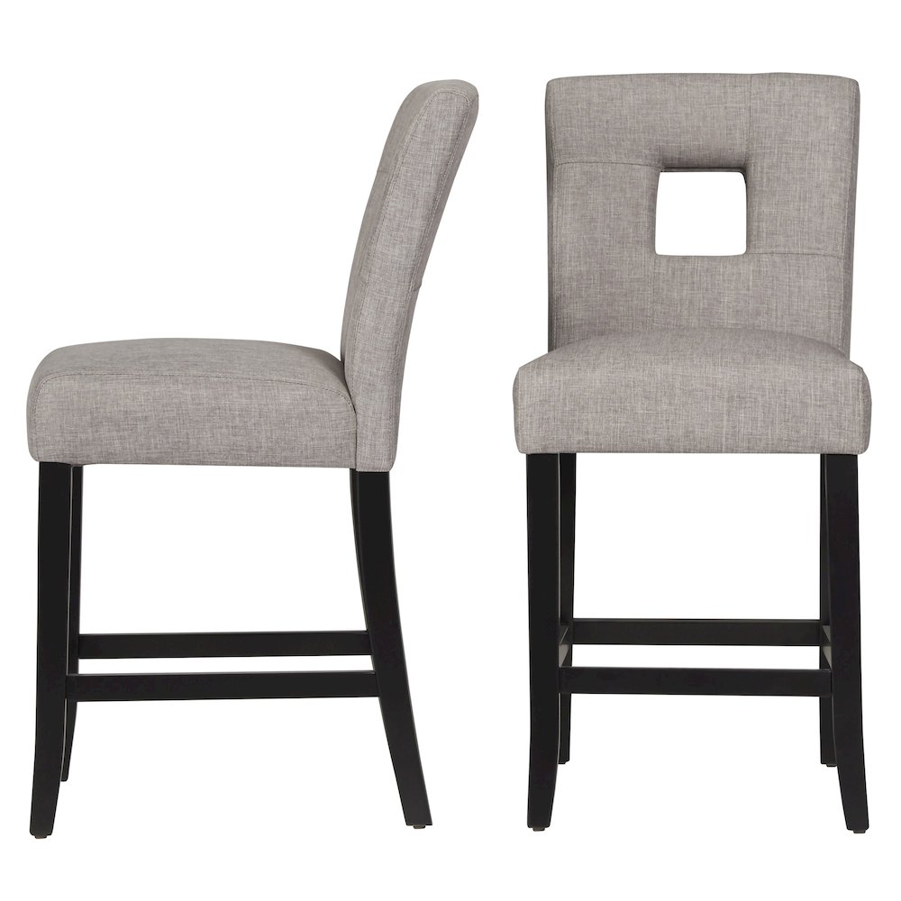 Set of 2, Black Finish Grey Linen Keyhole Counter Height Chair. Picture 7