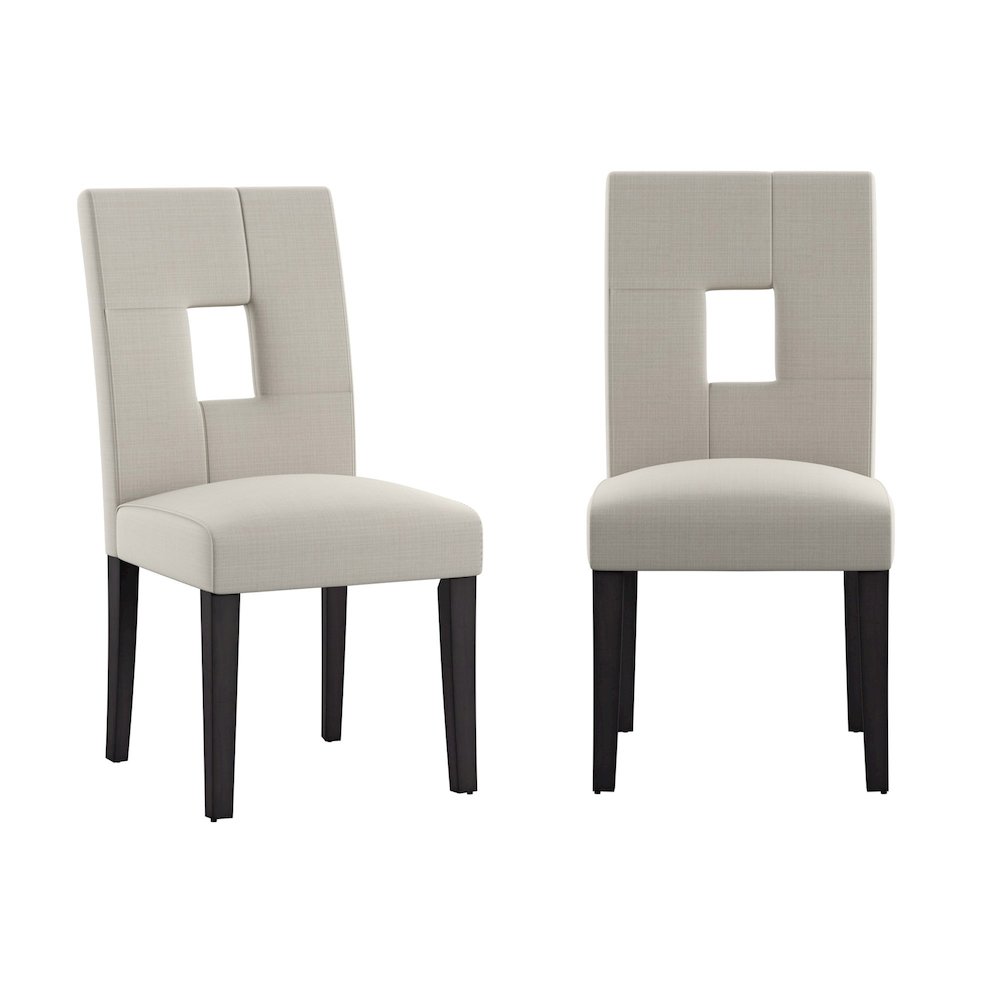 Set of 2, Black Finish Beige Linen Keyhole Side Chair. Picture 3