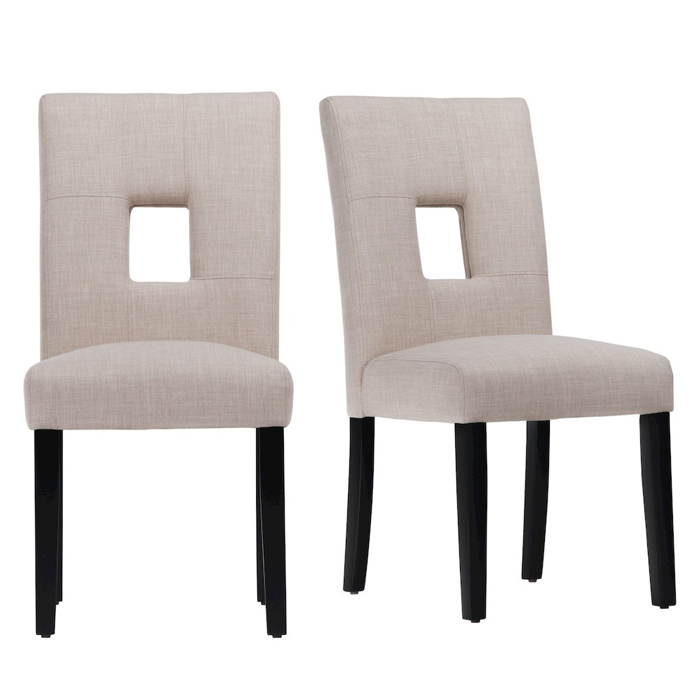 Set of 2, Black Finish Beige Linen Keyhole Side Chair. Picture 8
