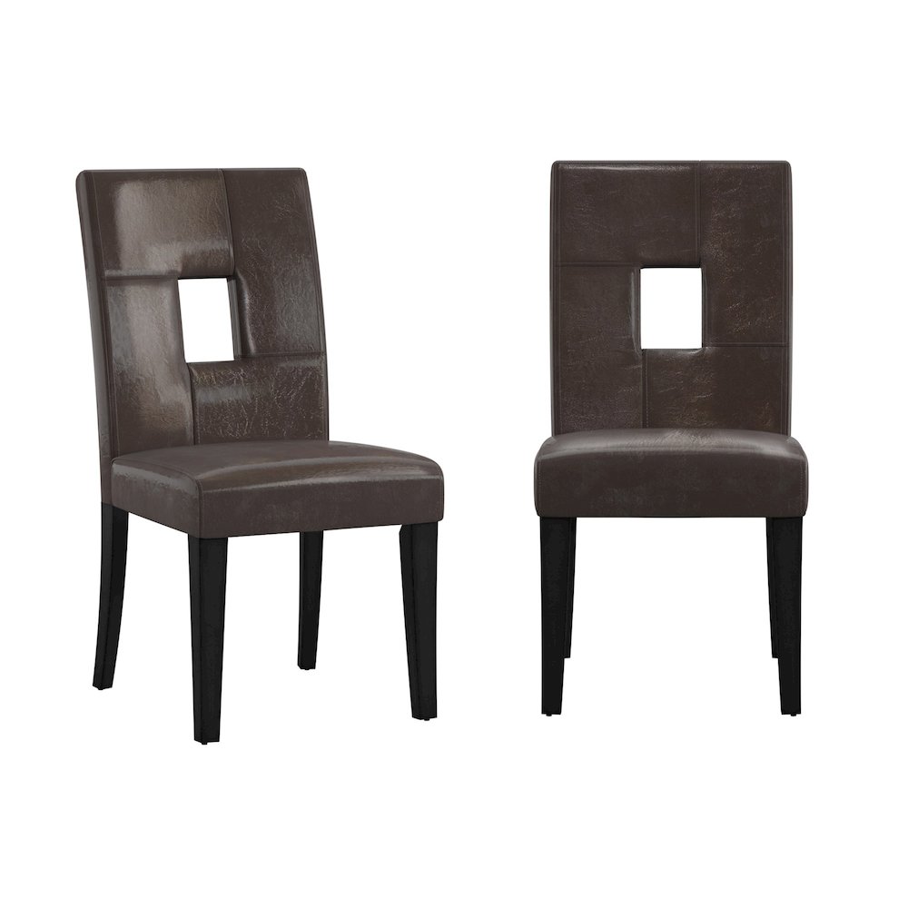 Set of 2, Black Finish Brown Vinyl Keyhole Side Chair. Picture 3