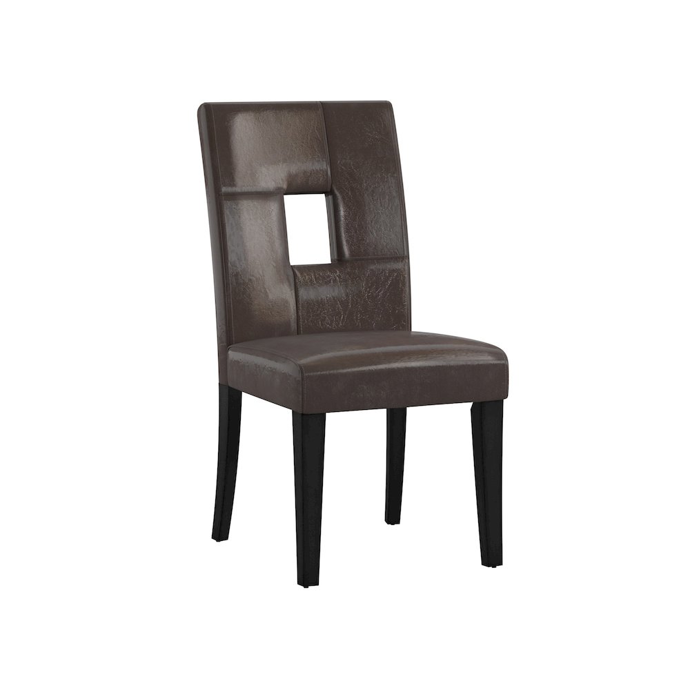 Set of 2, Black Finish Brown Vinyl Keyhole Side Chair. Picture 5