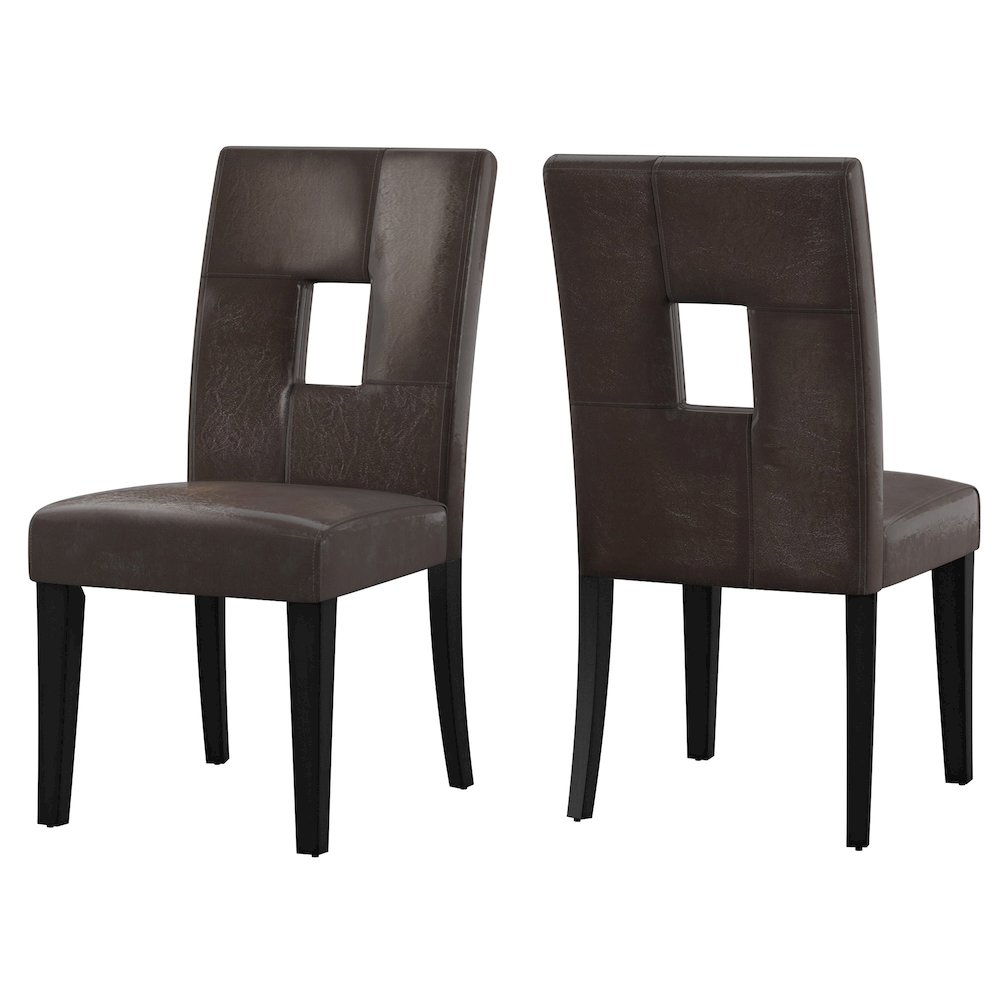 Set of 2, Black Finish Brown Vinyl Keyhole Side Chair. Picture 7